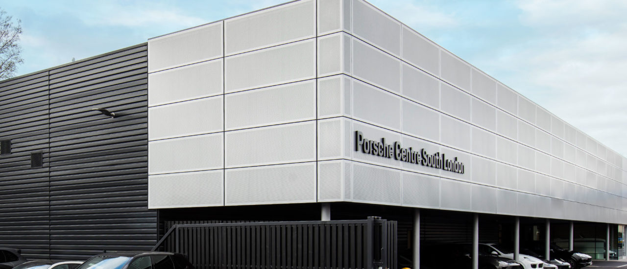 Camclad Contractors Ltd East Anglia - Cambridge - Home Counties - Porsche South London Car Dealership Cladding Project - Kingspan Quadcore - Kingspan Approved Installer