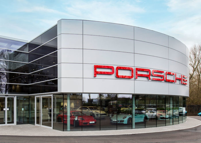 Camclad Contractors Ltd - Cambridge - East Anglia - Home Counties - Porsche Dealership Cladding - Industrial Cladding - Cladding Contractor